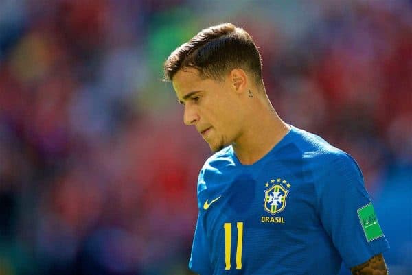 SANKT PETERSBURG, RUSSIA - Friday June 22, 2018: Brazil's Philippe Coutinho Correia during the 2018 FIFA World Cup Russia Group E match between Brazil and Costa Rica at the Saint Petersburg Stadium.  (Image by David Rawcliffe / Propaganda)