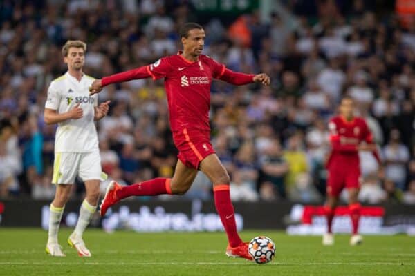 LEEDS, ENGLAND - Sunday 12th September 2021: Liverpool's Joel Matip during the FA Premier League game between Leeds United FC and Liverpool FC on Elland Road.  (Image by David Rawcliffe / Propaganda)