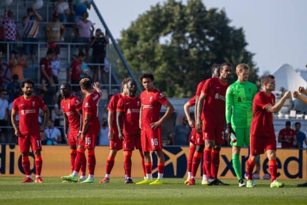 GRÖDIG, AUSTRIA - Friday, July 23, 2021: Liverpool players line up before a test match between Liverpool FC and FSV Mainz 05 in the Greisbergers Betten-Arena.  (Image by Jürgen Faichter / Propaganda)