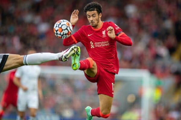 LIVERPOOL, ENGLAND - Monday 9 August 2021: Liverpool's Curtis Jones during a pre-season friendly match between Liverpool FC and Club Atlético Osasuna on Anfield.  (Image by David Rawcliffe / Propaganda)