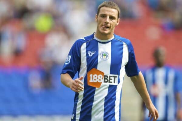 WIGAN, ENGLAND - Saturday August 22, 2009: Wigan Athletics Jason Koumas during the Premiership game at DW Stadium. (Photo by David Rawcliffe / Propaganda)