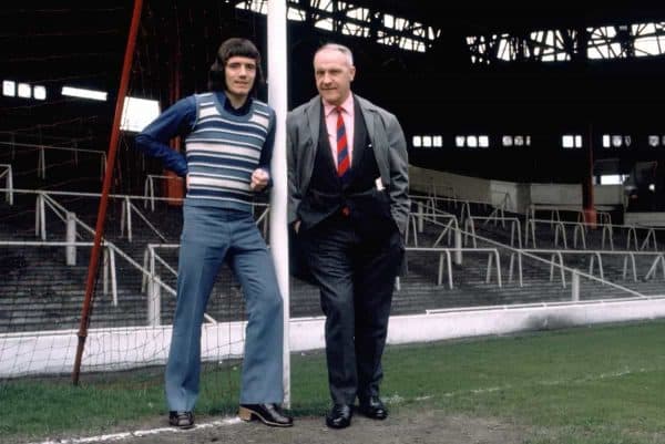 Liverpool manager Bill Shankly (left) with Kevin Keegan (right) on Anfield