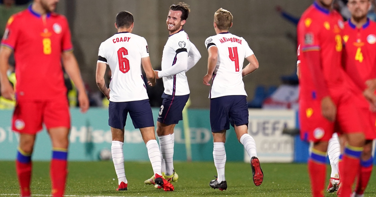 Ben Chillwell celebrates scoring for England