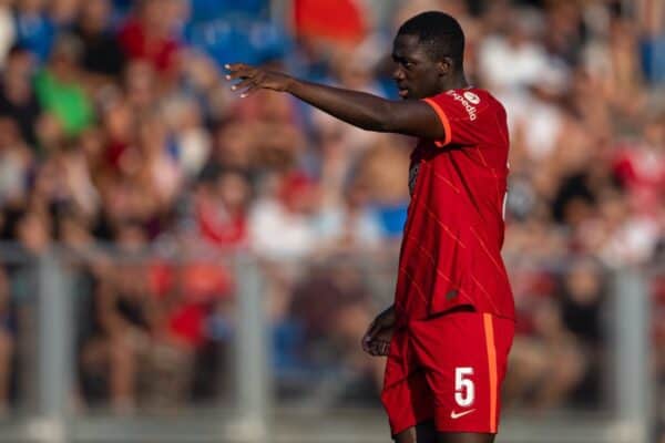 GRÖDIG, AUSTRIA - Friday, July 23, 2021: Liverpool's Ibrahima Konaté during a friendly match between Liverpool FC and FSV Mainz 05 in the Greisbergers Betten-Arena.  (Image by Jürgen Faichter / Propaganda)