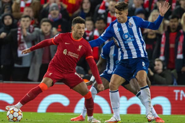 LIVERPOOL, ENGLAND - Wednesday 24 November 2021: Liverpool's Alex Oxlade-Chamberlain during the UEFA Champions League Group B matchday five match between Liverpool FC and Porto FC at Anfield Road.  Liverpool won 2-0.  (Image by David Rawcliffe / Propaganda)