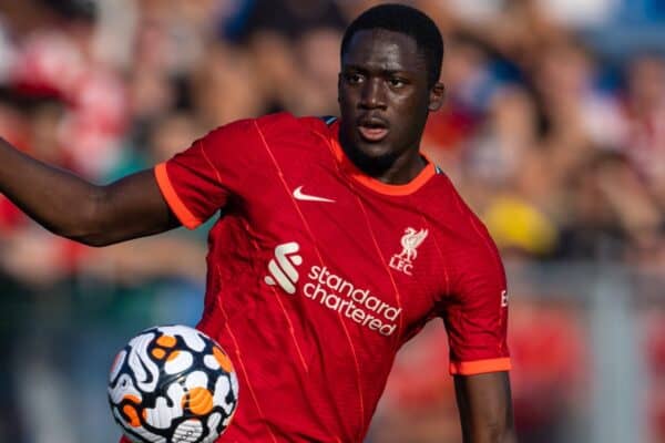 GRÖDIG, AUSTRIA - Friday, July 23, 2021: Liverpool's Ibrahima Konaté during a friendly match between Liverpool FC and FSV Mainz 05 in the Greisbergers Betten-Arena.  (Image by Jürgen Faichter / Propaganda)