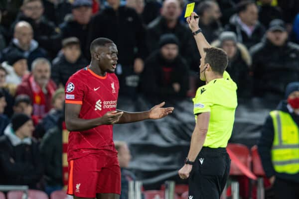 LIVERPOOL, ENGLAND - Wednesday November 24th 2021: Liverpool's Ibrahima Konaté will during the game on the 5th (Image by David Rawcliffe / Propaganda)